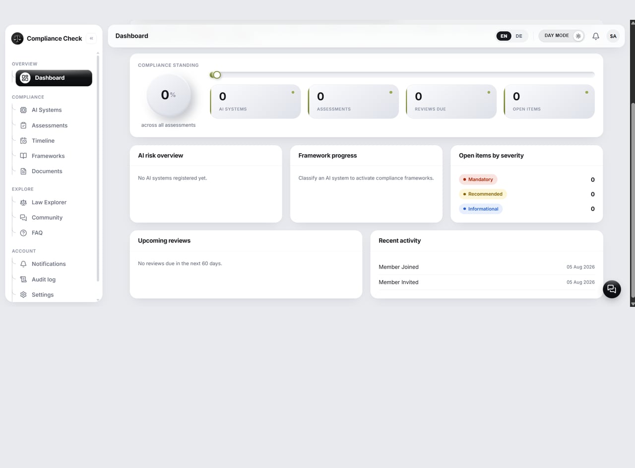Compliance Check: live product screenshot